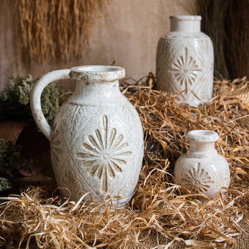 Carved Floral Vase in White - HER Home Design Boutique